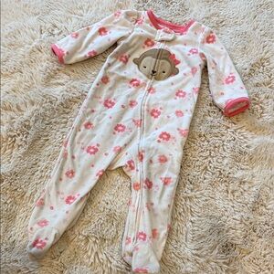 Carters Cozy Pink Floral Monkey Kids Footie 6-9mo Baby Girls Zipper